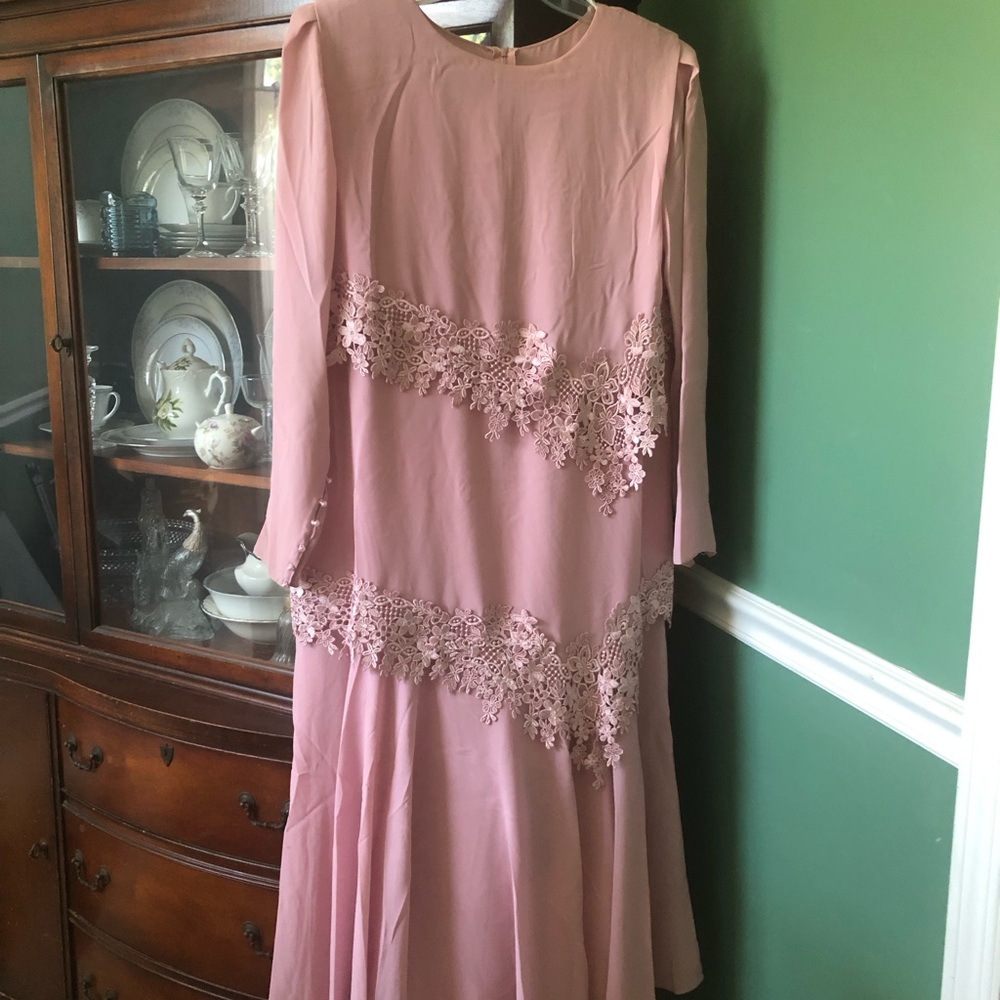 Ursula of Switzerland Pink Long Sleeve Cocktail Gown